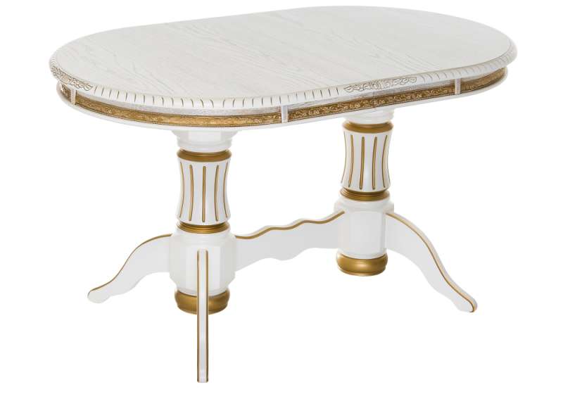 Обеденный стол Женева молочный с золотой патиной (86x80). 