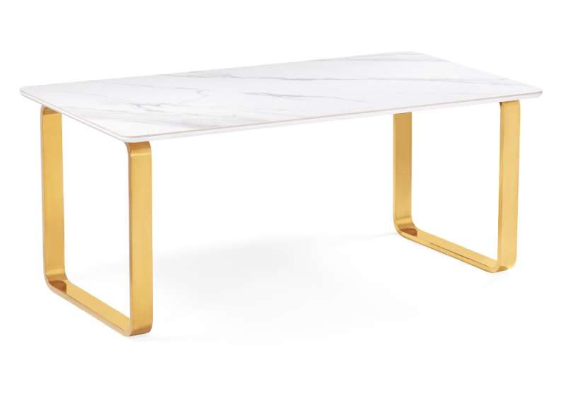 Керамический стол Селена 4 180х90х77 белый мрамор / золото (89x77). 